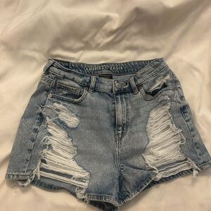 American Eagle Outfitters Ripped Jean Shorts - Light Blue